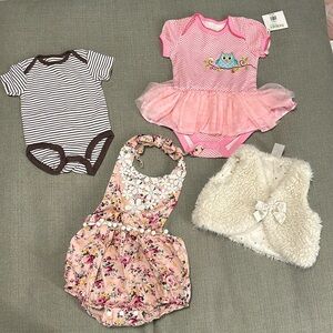 3-6m baby girl romper Happi fancy onsie,  striped brown and pink, Sherpa…